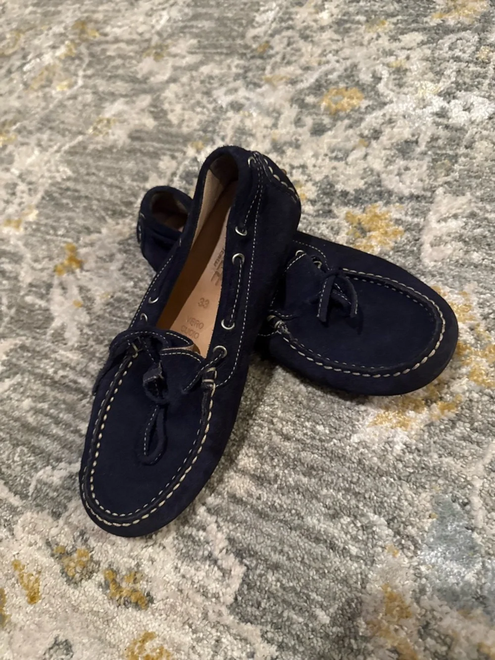 Vero Cuoio Navy Suede Kids Moccasin Loafers